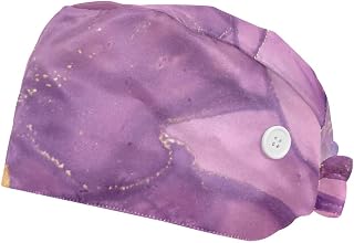 2PCS Working Hats for Men Pink Marble Print Adjustable Women Work Caps Bouffant Hats with Sweatband, Multi, One Size