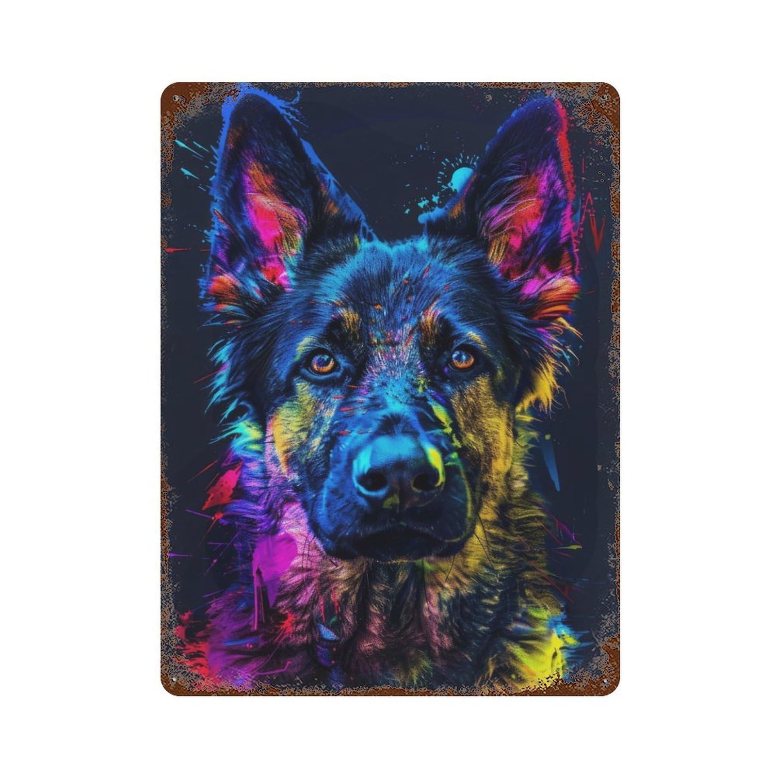 Retro Metal Sign with Neon German Shepherd Design 15.7"x11.8", for Bistro, Counter And Cafe Decor, Shabby Chic Decor