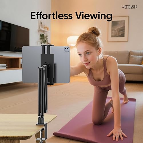 Miniatura 3 de Urmust Soporte para tablet para escritorio, soporte ajustable para iPad, rotación de 360, soporte de brazo de tableta de aluminio resistente para