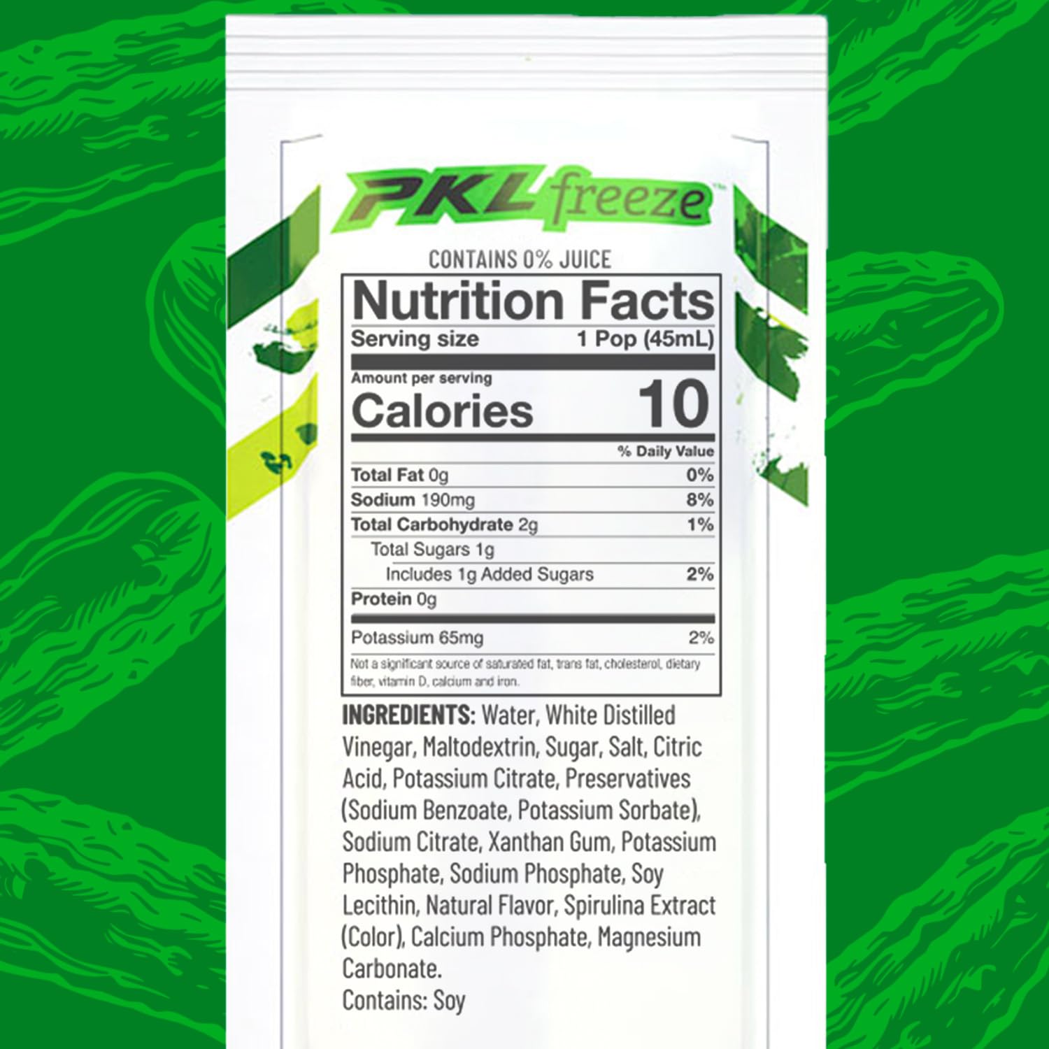 PKLfreeze Dill Pickle Flavored Freeze Pop, 1.5 Oz Packet, (32 Packets)