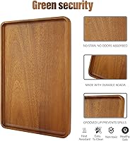 Vista 3 de 2 PCS Solid Acacia Wood Serving Trays 16 * 12 inch Rectangular Wooden Serving Platters Natural Wooden Boards for Bar Coffee Party