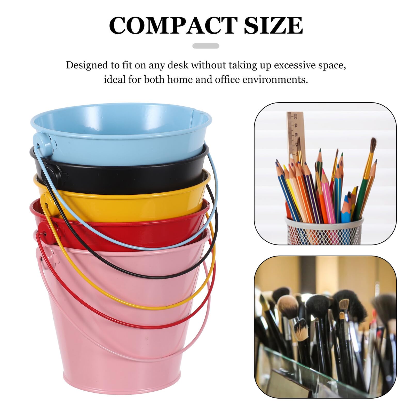 5 Piezas Unidades Organizador de Escritorio de Metal con Asa Cubo de Hierro para Lápices y Brochas de Maquillaje Compacto y Resistente para Oficina Aula y Manualidades