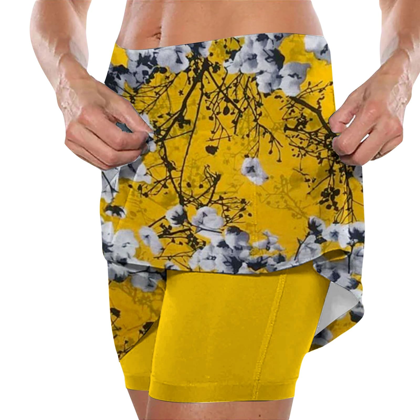Jupe Short Femme Ete Sport 2 en 1 Grande Taille Jupe Tennis avec Poche Décontracté Skorts Skirt Ventre Plat Fleurs Imprimé Jupette pour Le Golf La Randonnée La Course À Pied Le Cyclisme