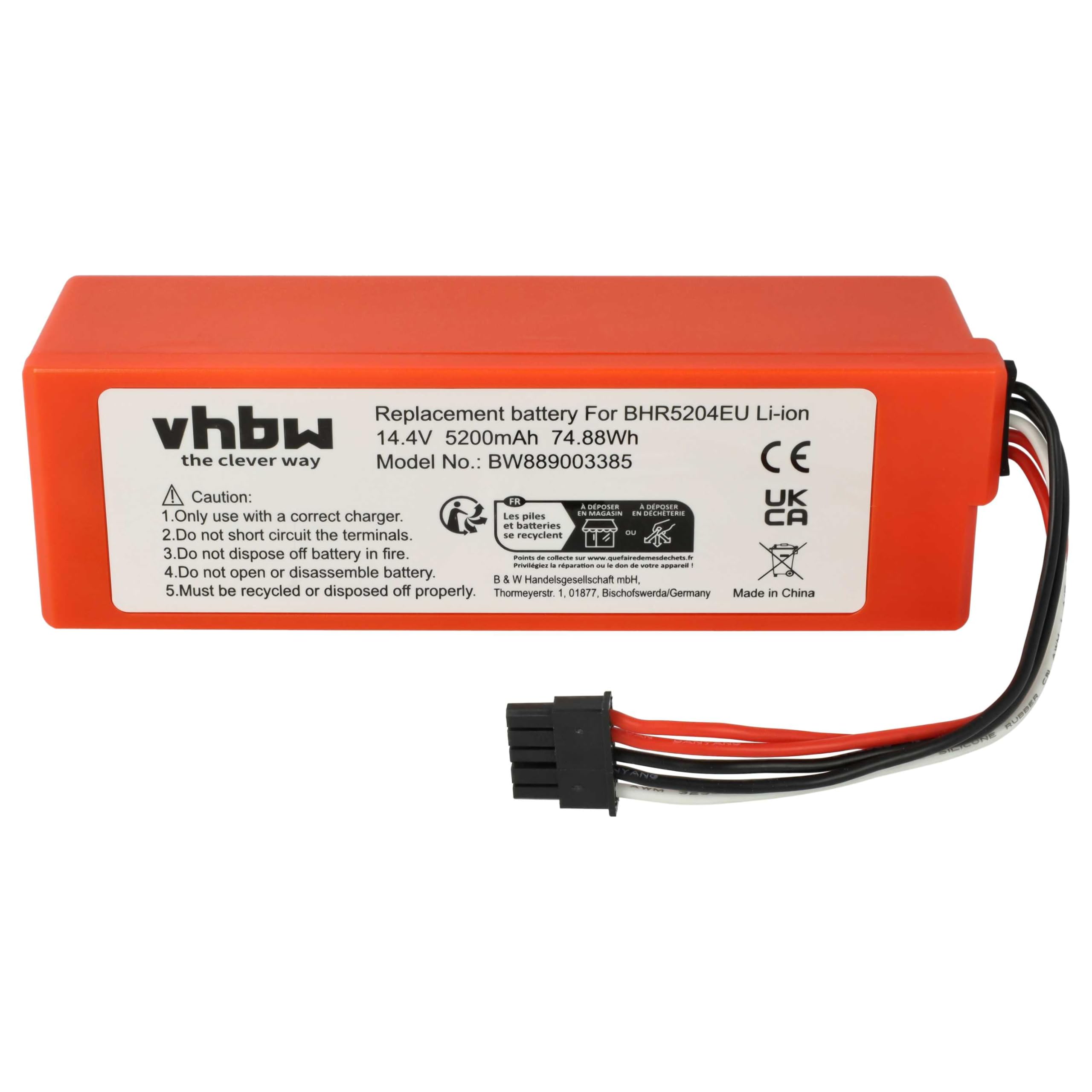 vhbw Bateria kompatybilna z Xiaomi MJST1SHW, MJST1S 2 PRO, MJST1S, MJSTS, MJSTS1, MOP 2 home cleaner (5200mAh, 14,4V, Li-ion)