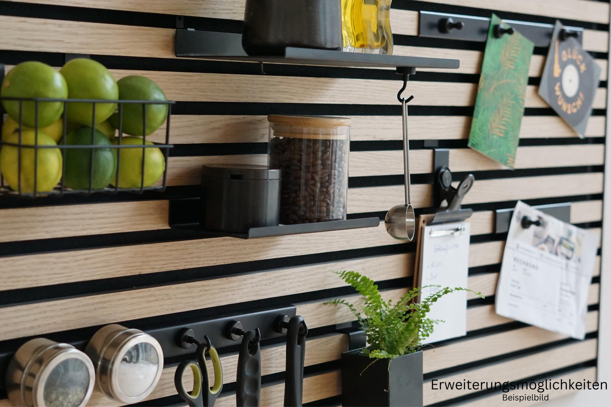 Steinmine - Designmanufaktur Wandorganizer (60 x 120 cm) - Akustikpaneel mit Eichenholzlamellen - inkl. Zubehör - einfache Montage - für Büro, Flur, Küche, Bad und mehr