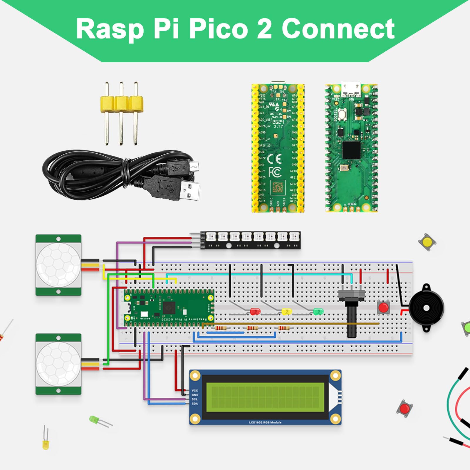 Binghe Rasp-Pi Pico 2 Scheda Di Sviluppo Con Chip RP2350 Dual-Core 150MHz, 520KB RAM, 4MB Flash, Supporto C/C++/MicroPython