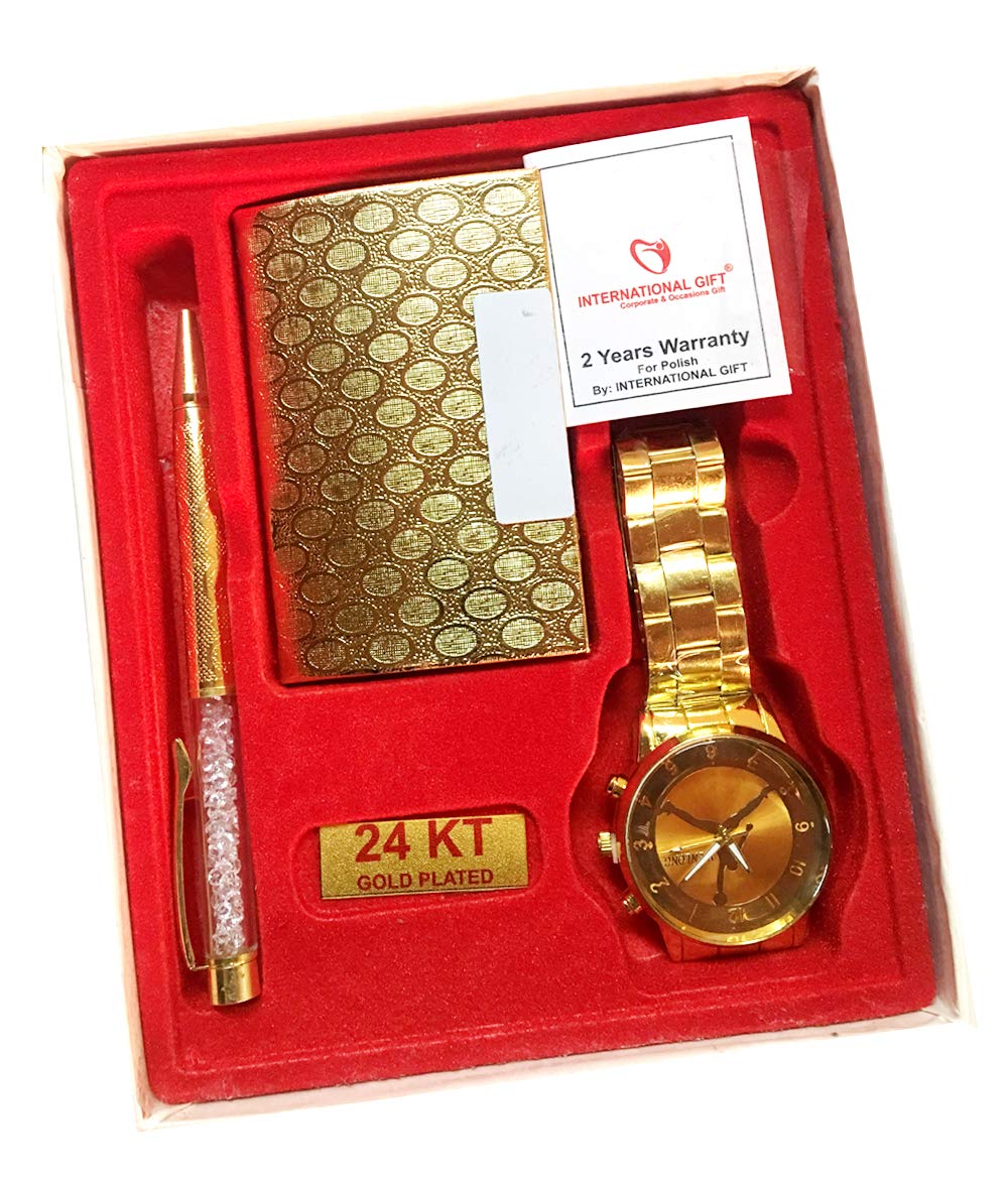 INTERNATIONAL GIFT Pen Set HandWatch for Men (Gold, Pack of 3 Set) (Gold) (B07MY32YMF) Amazon Price History, Amazon Price Tracker