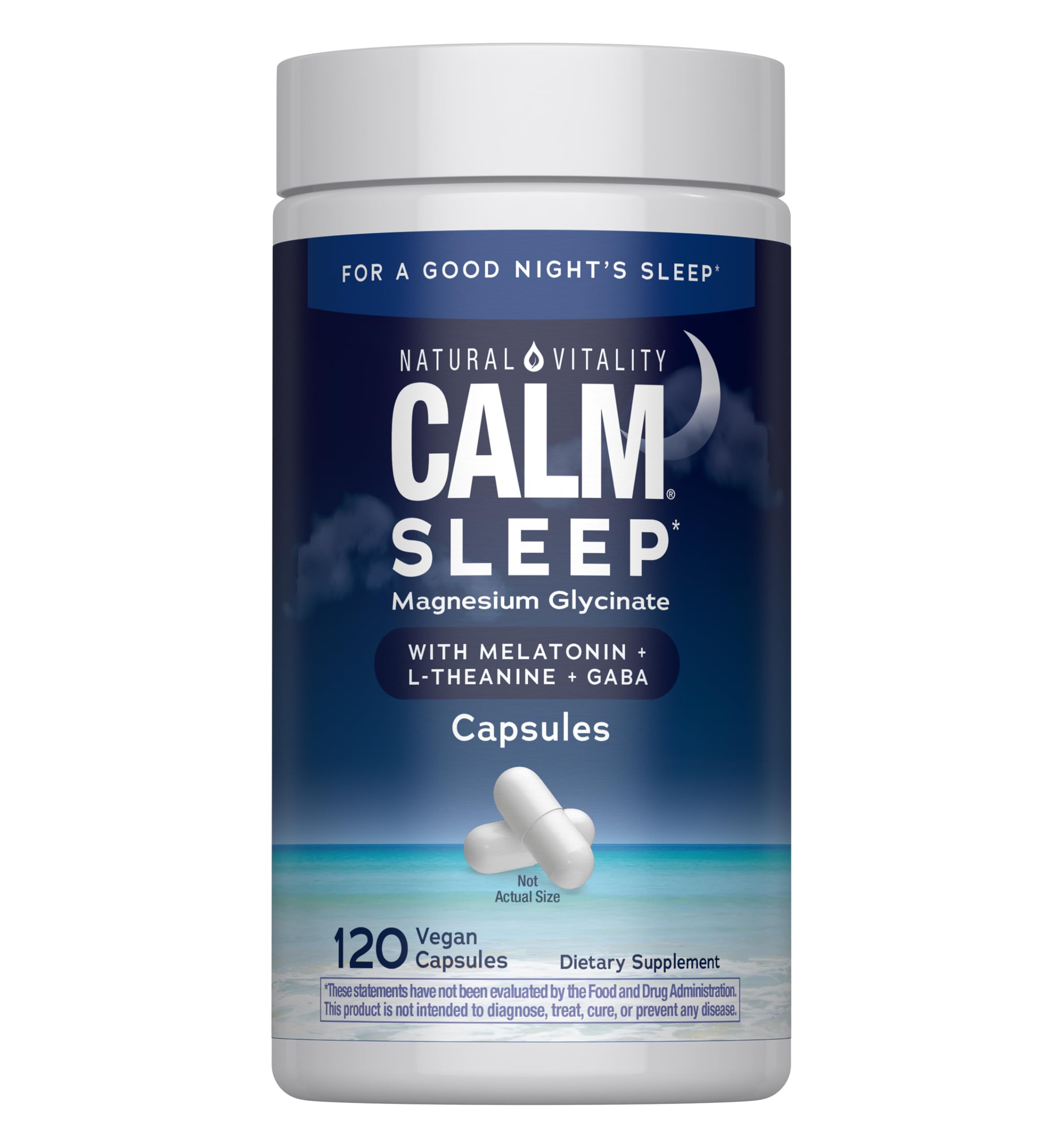 Natural Vitality Calm Sleep Magnesium Supplement, Melatonin & Magnesium Citrate, Sleep Aid Capsules, Gluten Free, Vegan, Non-GMO, Helps The Body Ease Into Sleep, 120 Capsules