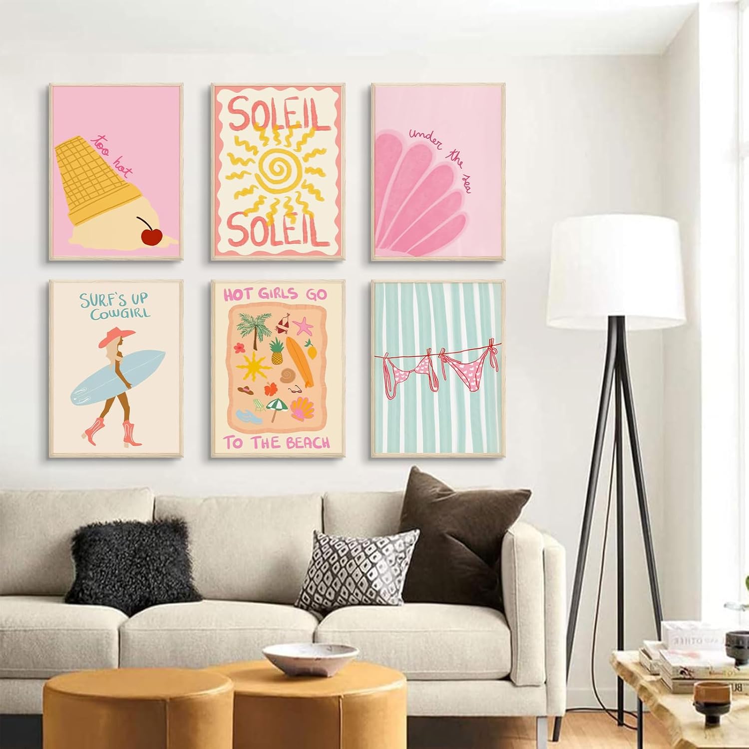 6Pcs Coastal Surfing Preppy Wall art Beach Granddaughter Aesthetic Room Painting Picture Wall Decor Beach Girl Bikini Shell Poster Prints Artwork for Girls Room Dorm Home Decoration 12x16 in unframed
