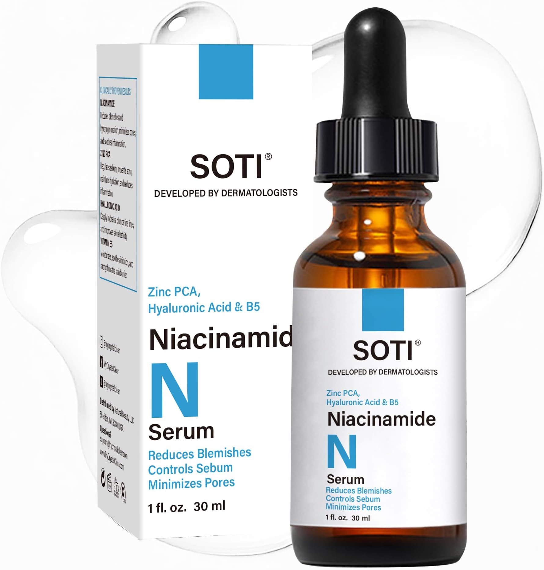 Niacinamide 10% + Zinc 1% Face Serum with B5 & Hyaluronic Acid | Fades Acne Marks, Controls Oil, Minimizes Pores, Reduces Blemishes & Redness, Clear Skin Support (30ml)