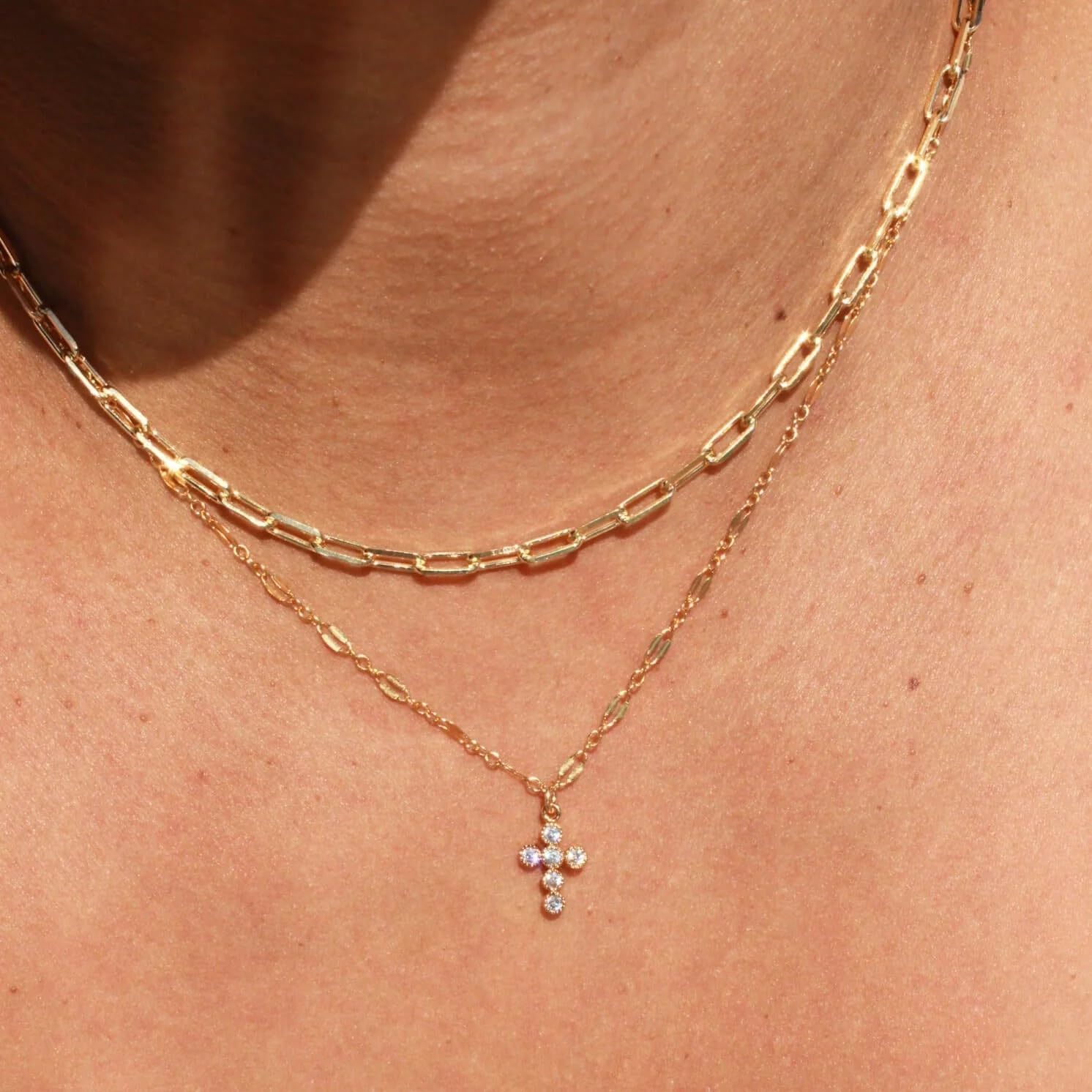 CONRAN KREMIX Waterproof Gold Layered Cross Necklace for Women Non Tarnish,14k Gold Plated Stainless Steel Dainty Cross Necklace Stack Necklaces Set for Women Christian Gifts Jewelry - Image 3