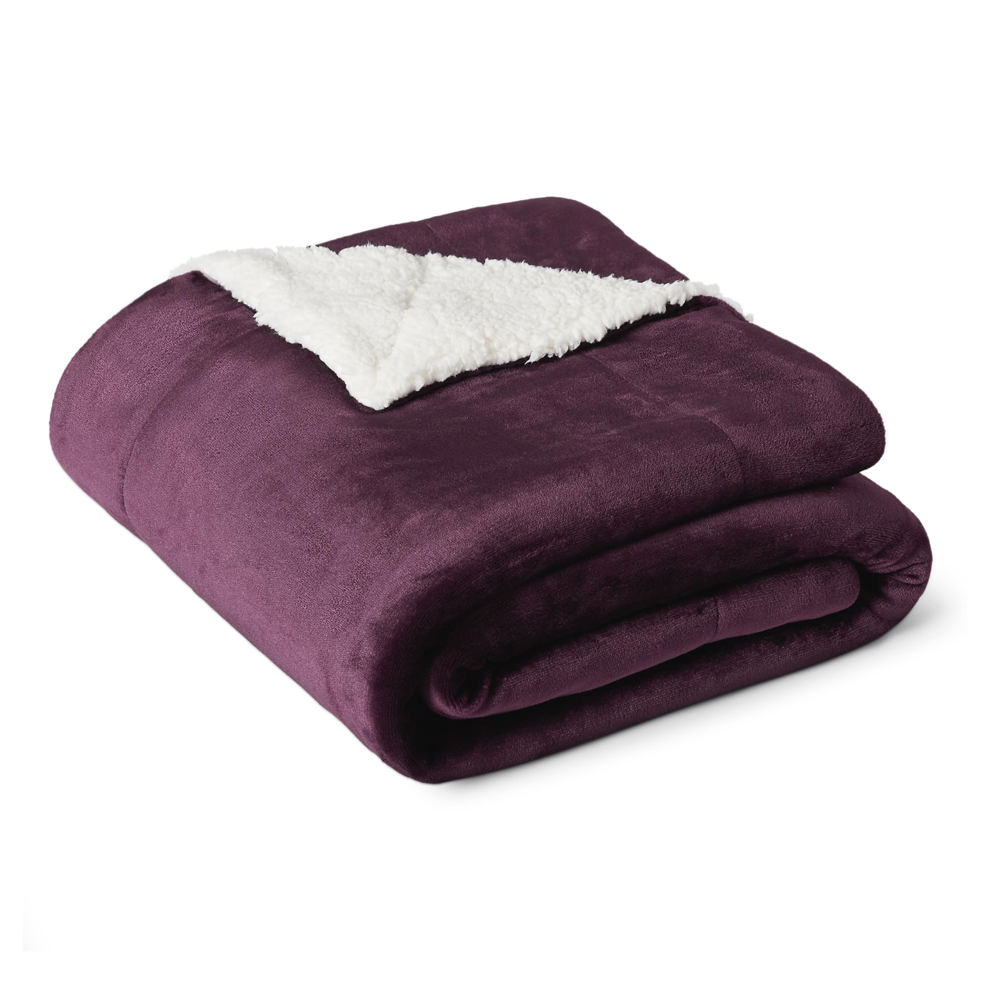 Amazon Basics Coperta Plaid in Pile Sherpa, 127 x 152 cm, Prugna | per Divano, Reversibile