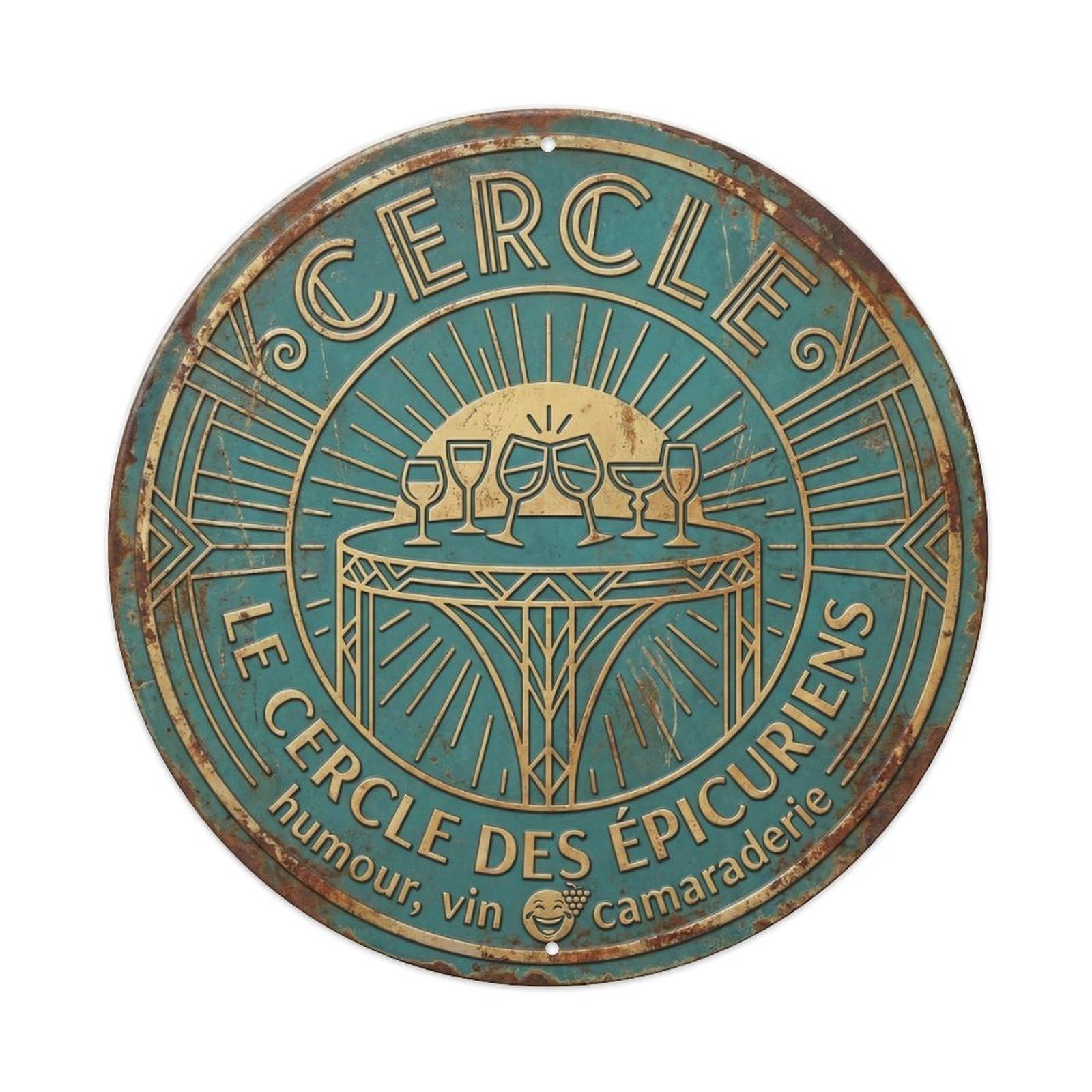 Circle Humorous Gathering Circle Vintage Metal Tin Sign Plaque Wall Decor for Cafe, Club Bar, Office, Garden Metal Poster 8x8Inch