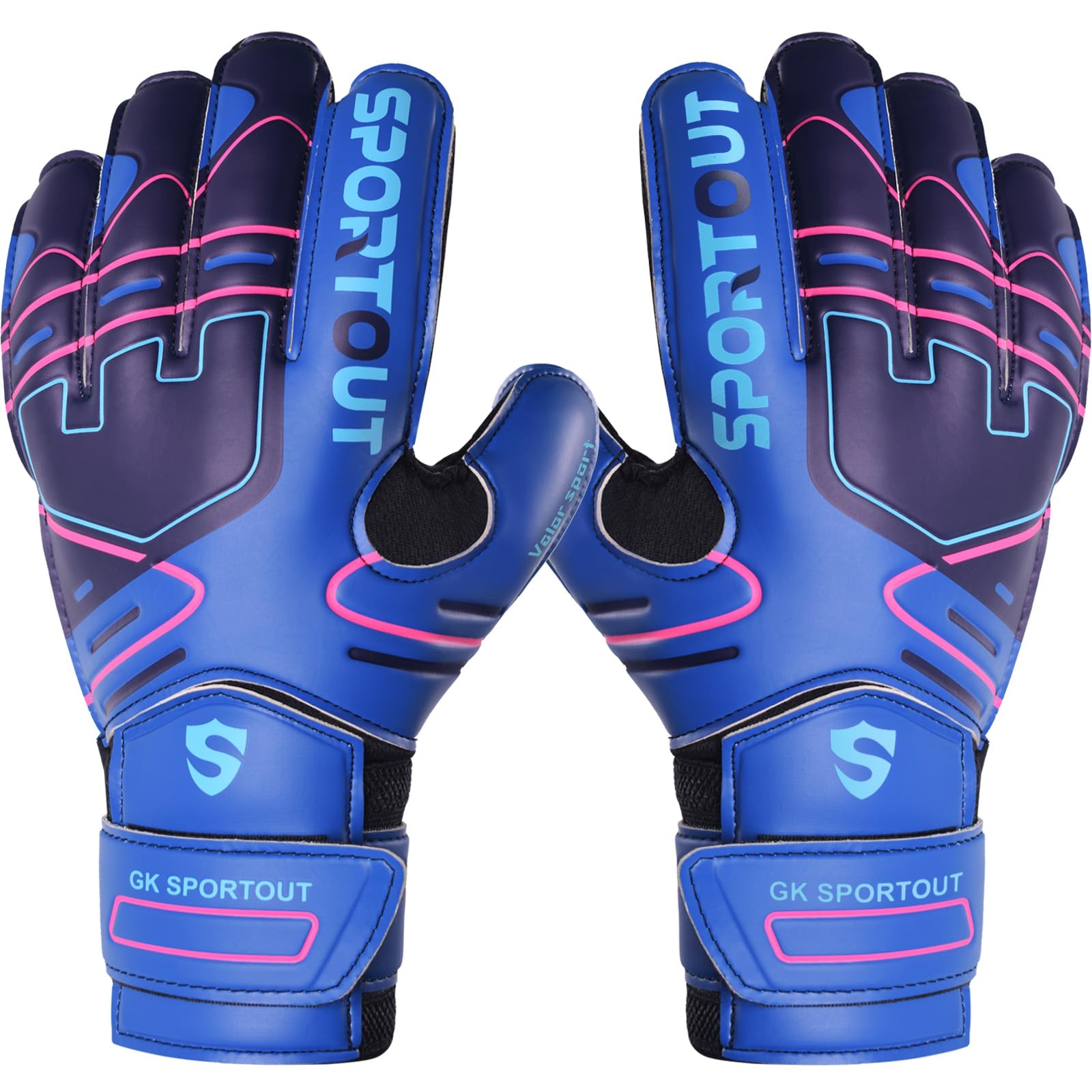 Sportout Goalkeeper Gloves, Football Gloves with Fingersave, Goalkeeper Gloves Children, Men with Non-Slip 4 mm Latex, Goalkeeper Gloves for Children, Adults and Teenagers