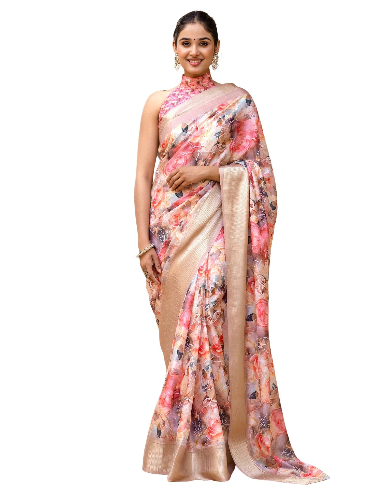 siril Women's Silk Printed Ready to Wear Saree With Unstitched Blouse Piece-picture-24