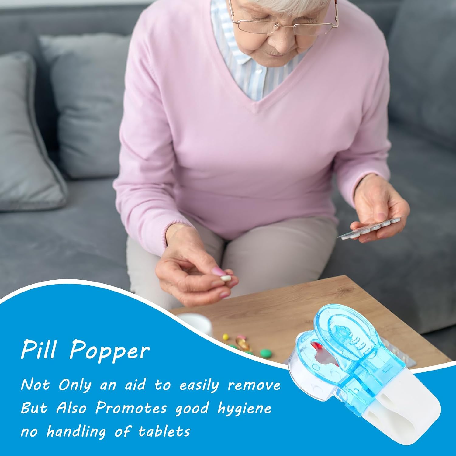 Sibba Portable Blue Pill Taker 4PCS Medicine Remover Opener Popper Assistance Travel Tablet Dispenser Pills Extractor Tool Household Gadgets Cute Pills Organizers for Nurses Pill Punchers
