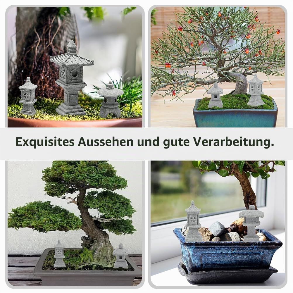 Operitacx 3PCS Miniatur Pagoden Statue Set Für Zen Garten, Bonsai, Aquarium, Japanische Gartendeko, Handgefertigte Steinlaternen Für Innen- Und Außendekoration
