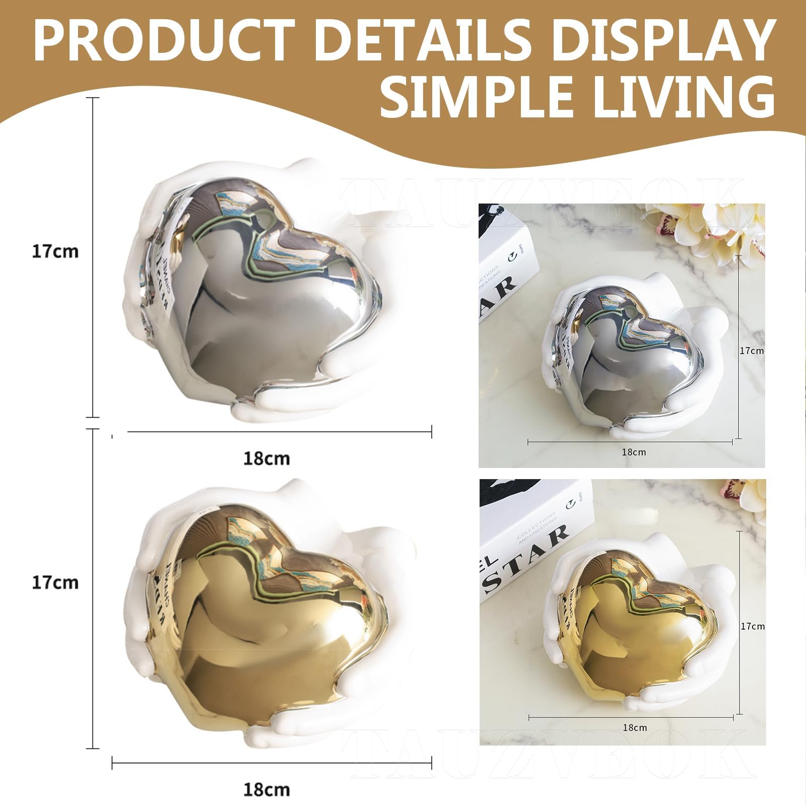 Keramik Herz Skulptur In Gold – Moderne Deko Für Wohnzimmer, Schlafzimmer Oder Büro – Tolles Geschenk Für Liebende