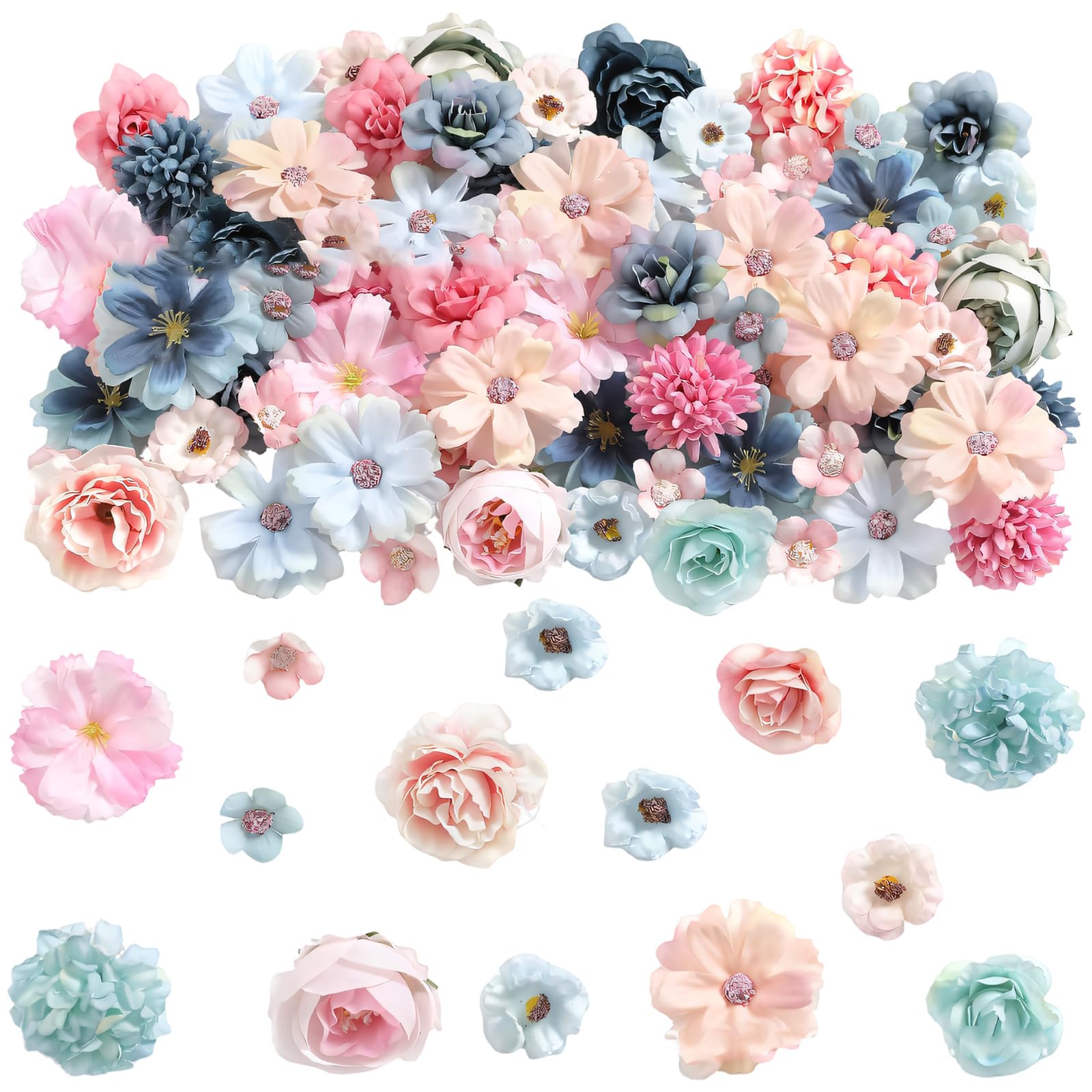 NEWFT Set of 50 Fabric Artificial Flower Fabric Floral Head for Offices Classroom and Event Decoration