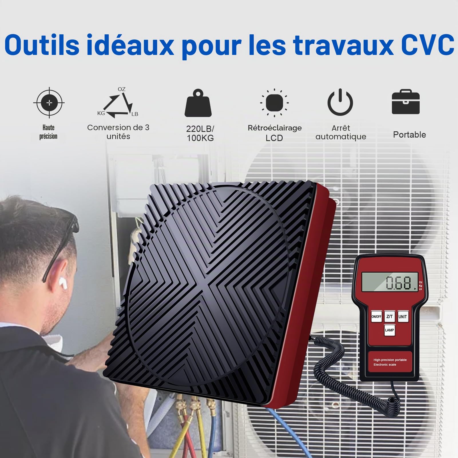 Balance électronique pour réfrigérant, 100 kg, balance de charge de réfrigérant électronique, Convient aux balances fréon R32 et R454B, balance de récupération pour CVC, AUTO AC (ACS-100A)