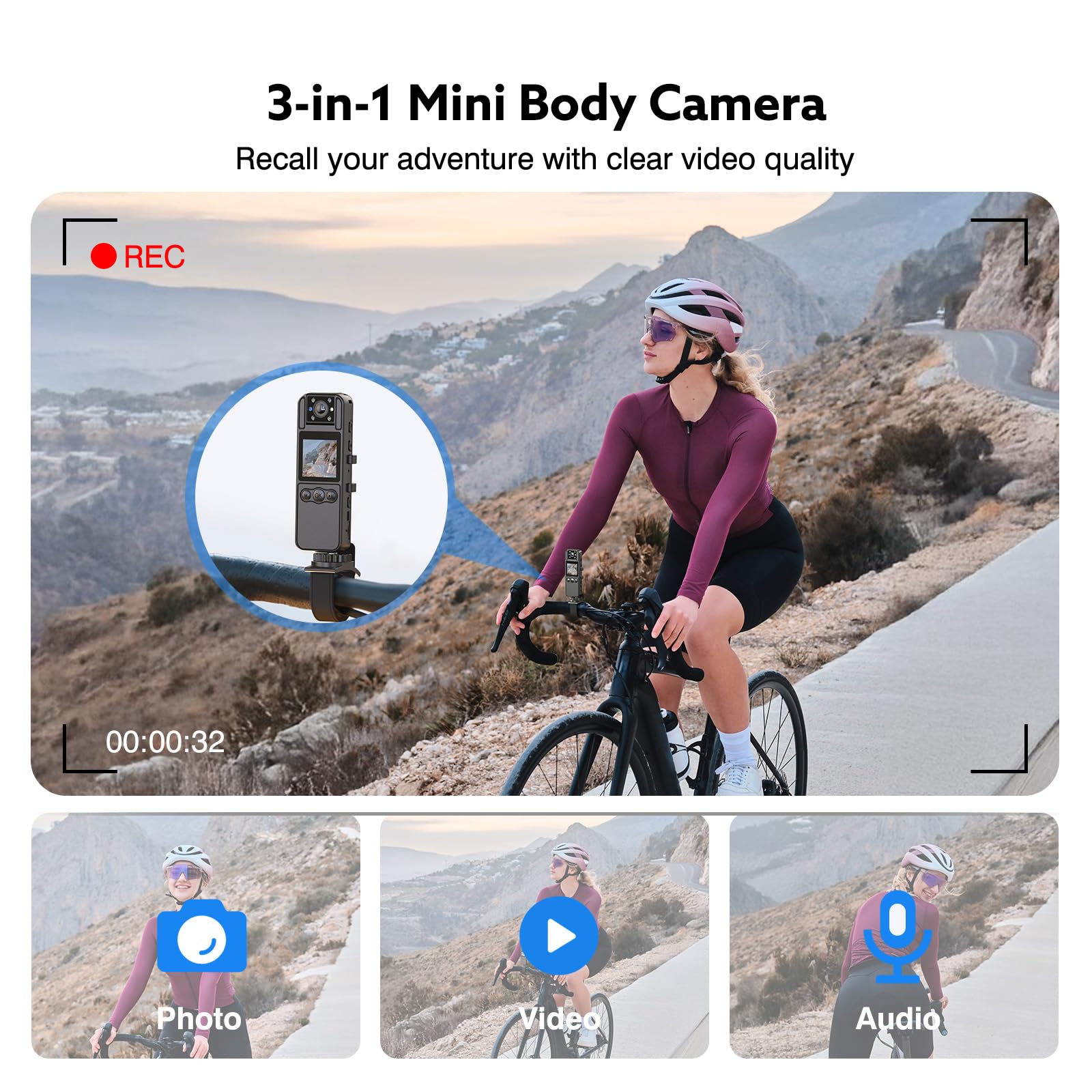 BOBLOV A26 Mini cámara Corporal 4K 64GB, Lente giratoria, cámaras corporales pequeñas con visión Nocturna, grabación de vídeo de 6 Horas, Personal