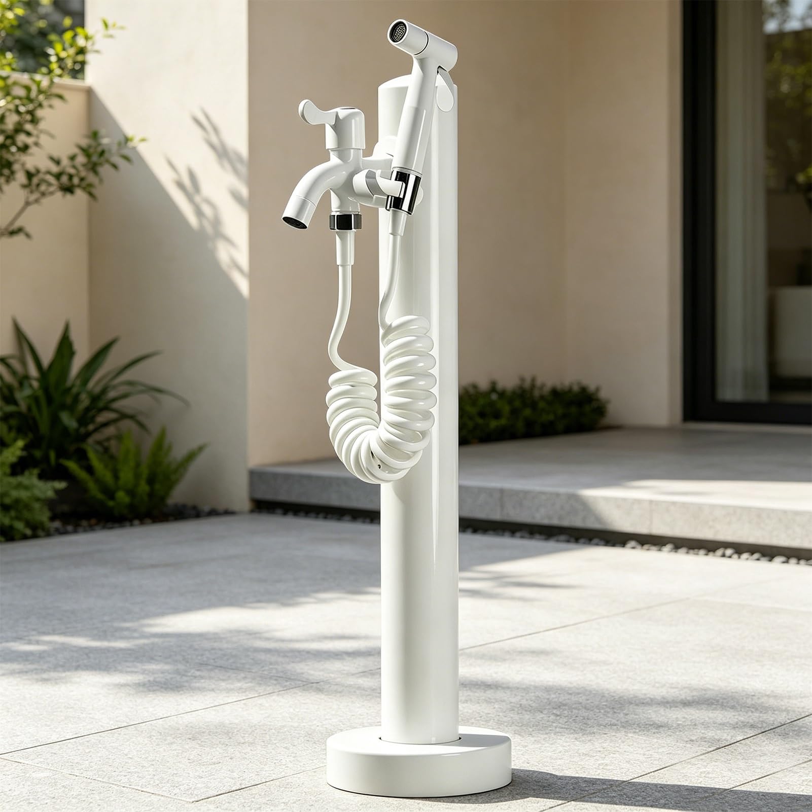 Lonmrrton C White Water Olumn Brass Tap With Spray Nozzle, Outdoor Water Pipe Seat, Stainless Steel Yard Hydrant Dispenser Decorative For Irrigation, Washing And Fountains(,Height: 60Cm/23.6In)