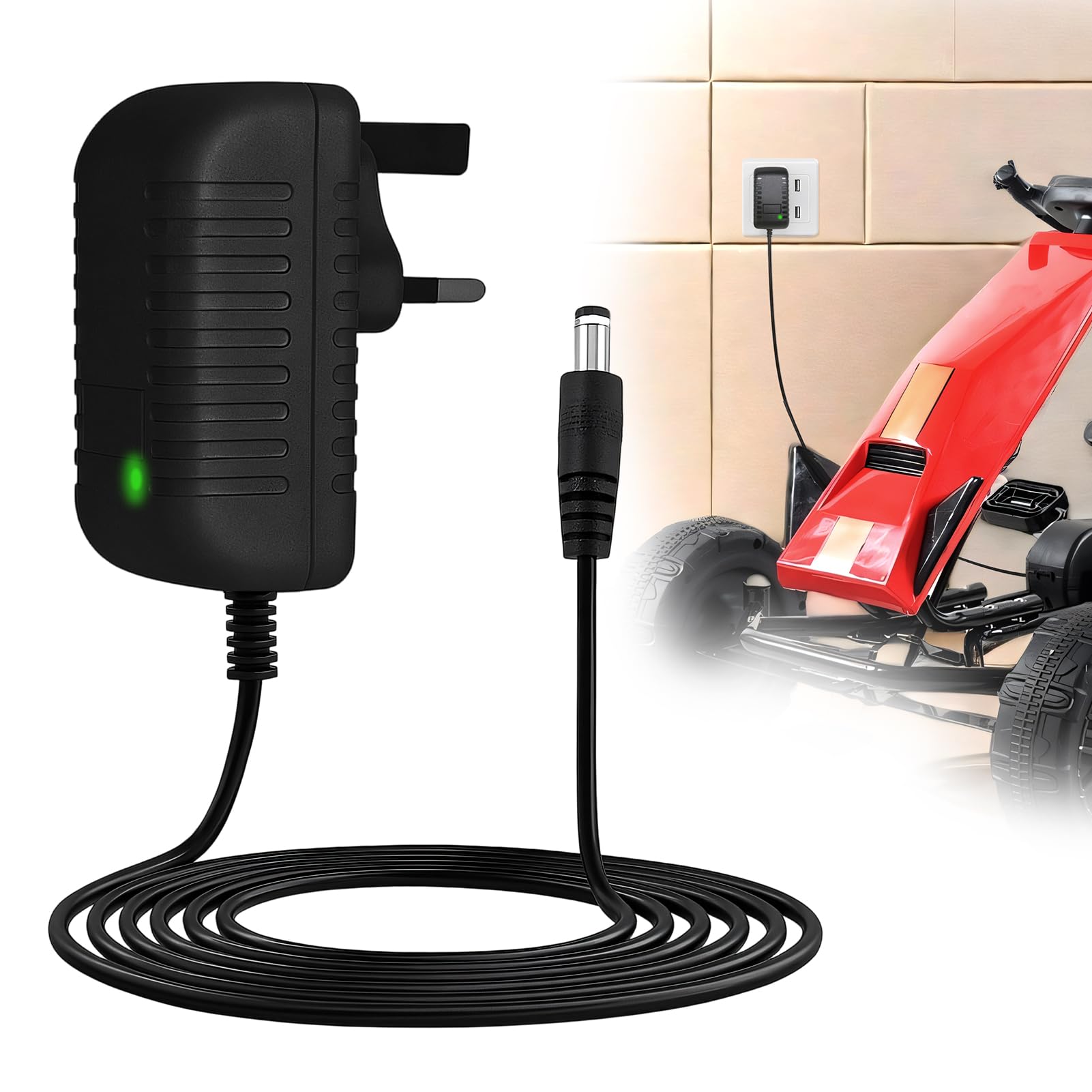 6V Battery Charger for Child Electric Car 6V 1A Supply Power Adapter for Kids Ride on Toy Car Motorcycle Quad Bike Sports Car Scooter ATV Universal Charging Cord LED Indicator for Audio Video Router