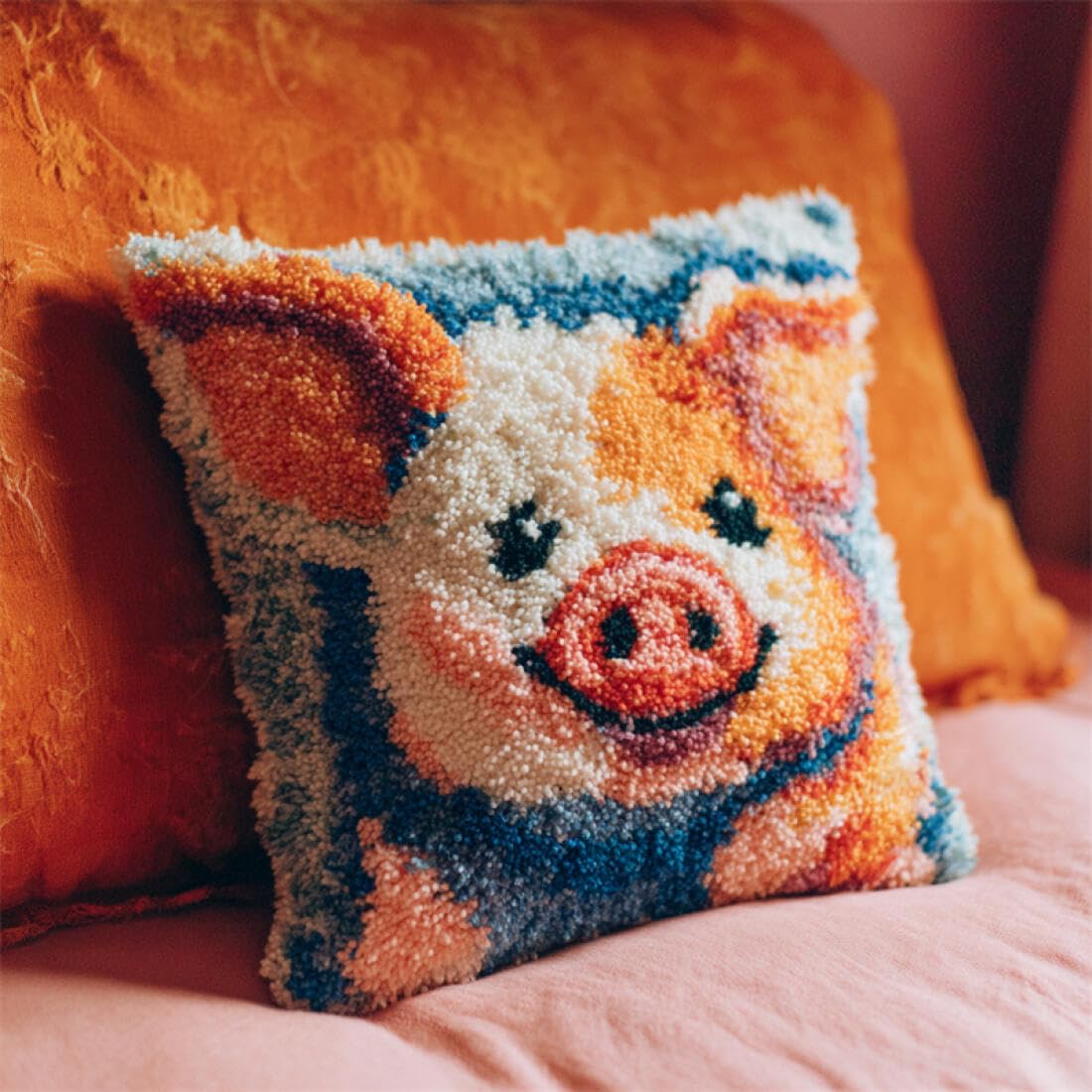 Kitquiver Animal DIY Craft Latch Hook Rug Kits Fantasy Pig Latch Hook Kit for Adults Beginners Embroidery Crochet Set DIY Throw Pillow Covers Kits 17x17In