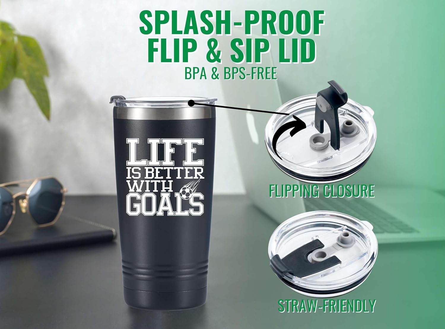 Onebttl Soccer Gifts for Boys, Men, Coach on Birthday Christmas, 20oz Stainless Steel Tumbler - Life Is Better with Goals - Image 5