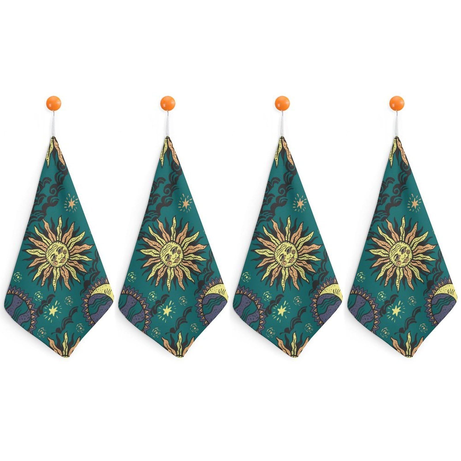 LWORZIIB 4 Piece Hanging Hand Towels, Sun And Moon Small Dry Hand Towel for Kitchen Bathroom