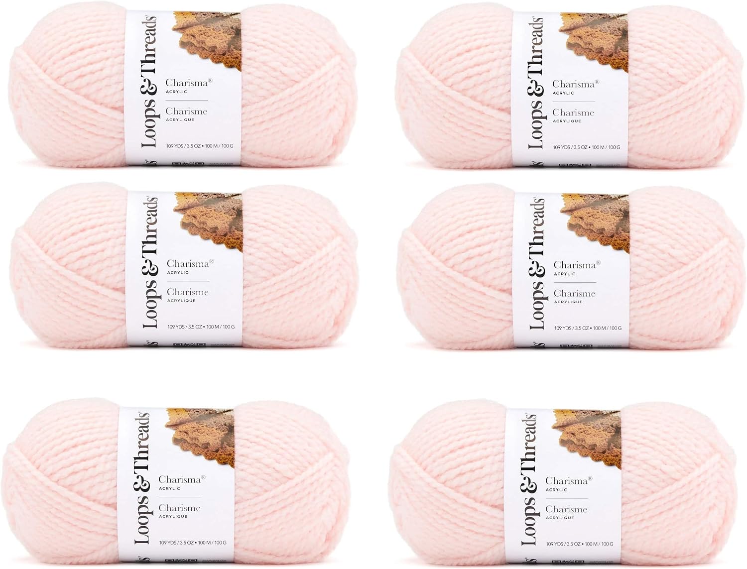 Loops & Threads Charisma Sorbet Yarn - Solid Color Yarn for Knitting, Crochet, Weaving, Arts & Crafts - Blossom, Bulk 6 Pack