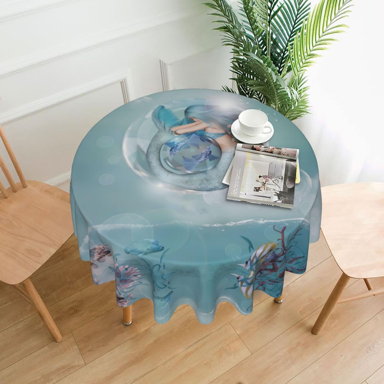 YYHWHJDE Mermaid Prints Round Decorative Tablecloth 60in – Elevate Your Dining Experience with This Stunning Table Throw for Parties & Everyday Use