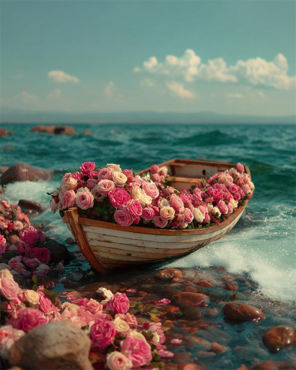 RKFLGEW DIY Embroidery Beads Set Sea Flower Boat 50x70cm
