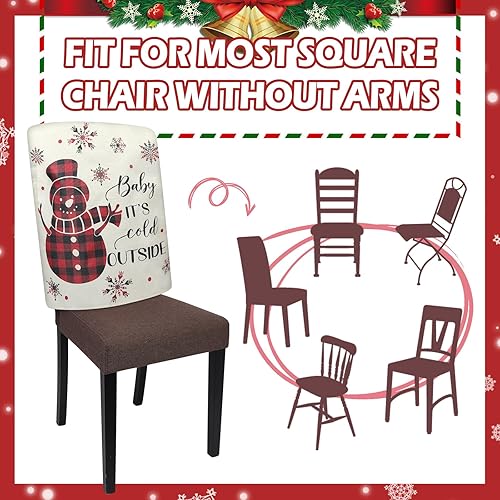 Miniatura 4 de SearchI Juego de 6 fundas navideñas para respaldo de silla, extraíbles y lavables, para comedor, cocina, sala de estar (patrón rojo)