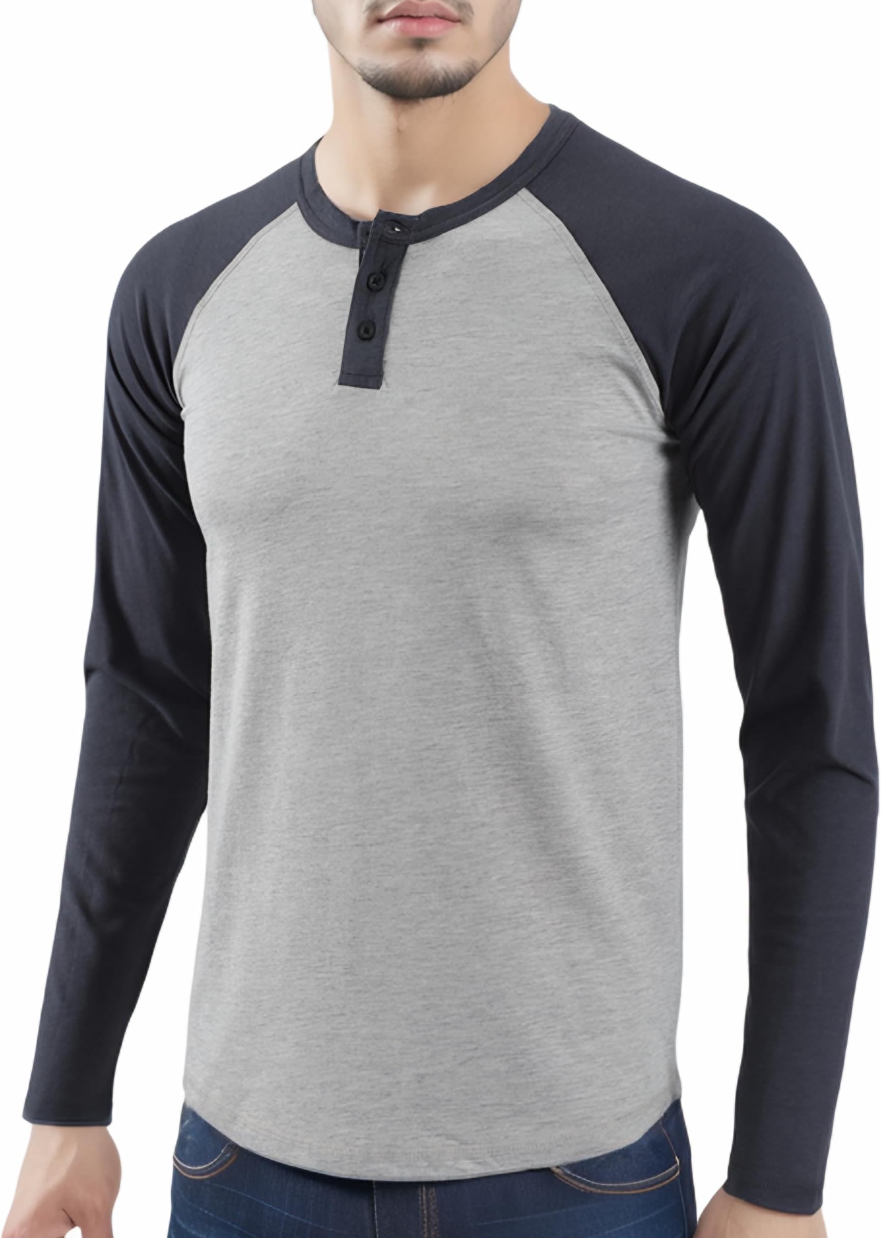 VeteminMen's Casual Classic Vintage Short/Long Sleeve Raglan Henley Shirts Baseball Active T-Shirt