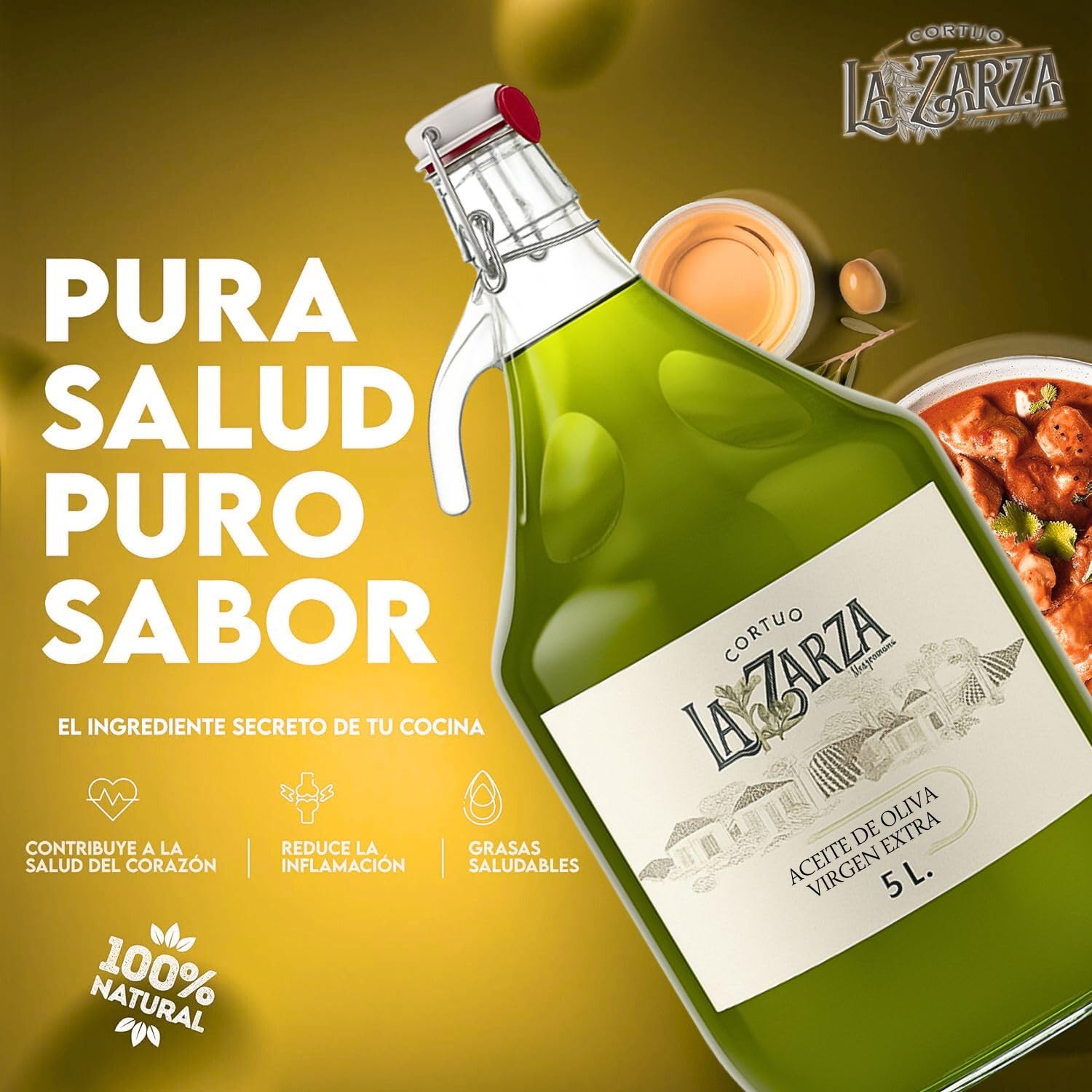 Aceite de Oliva Virgen Extra Picual AOVE | Cosecha Temprana Octubre | Garrafa de Cristal 5L | Sabor Frutado con Notas de Hierba, Tomate y Manzana | Acidez 0,2 | 100% Natural y Saludable