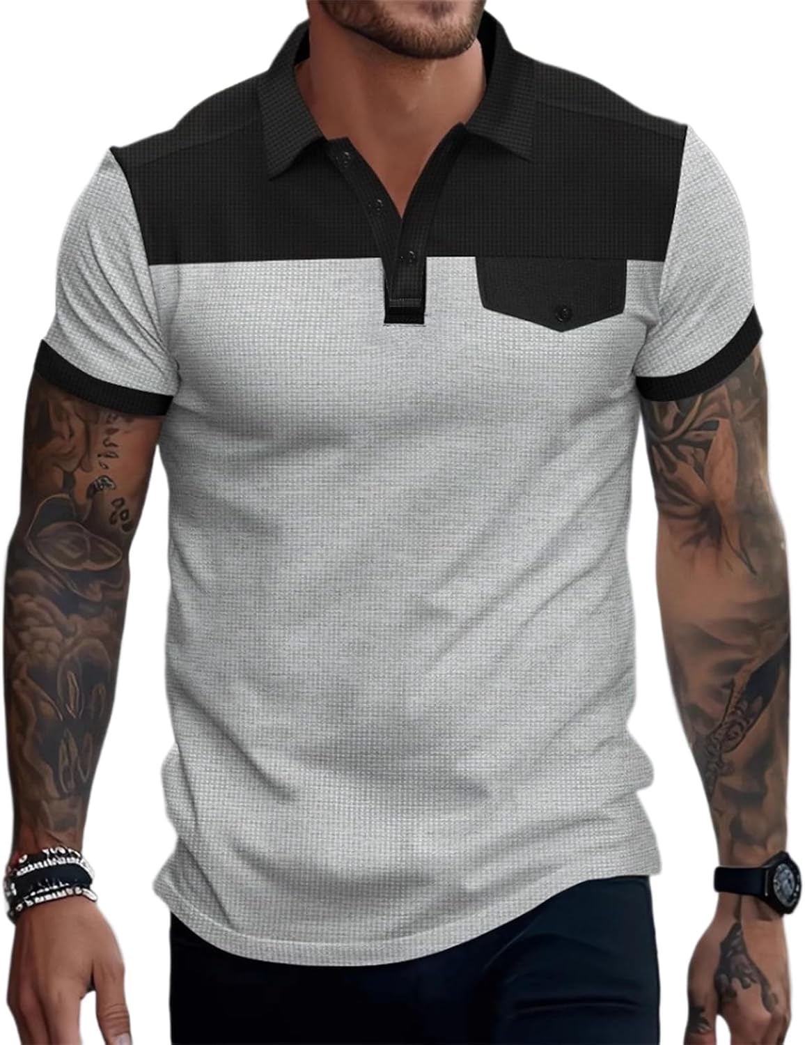 Ymosrh Men's Casual Polo Shirts Short Sleeve Color Block Business Golf Shirt Casual Stylish Collar Summer Shirt, S-2XL