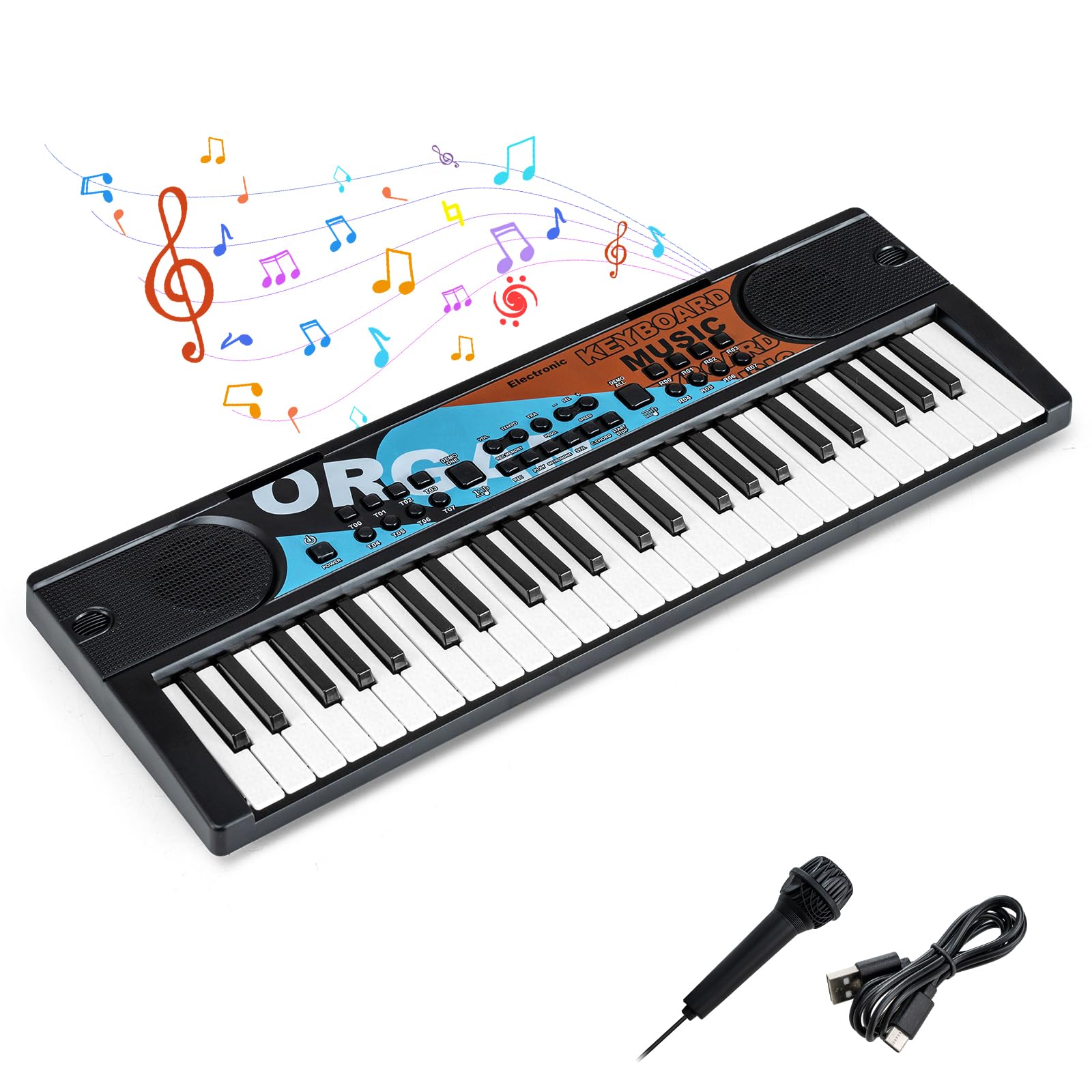 COSTWAY Clavier Piano Enfants 49 Touches avec Microphone, Piano Numérique Portable avec 8 Rythmes, 8 Tonalités, 10 Démos, Haut-parleurs, Jouet Musical Éducatif pour Garçons Filles 3 Ans+ (Noir)