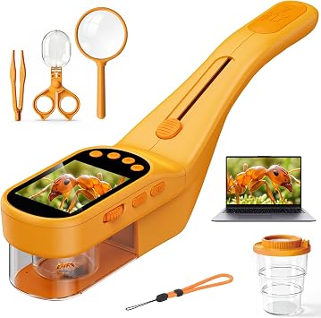 Bug Catcher Microscope for Kids Outdoor STEM Toys with 500X HD Zoom - Birthday Gift for Boys Girls Age 3-12 - Handheld Nature Explorer Kits for Summer Camping