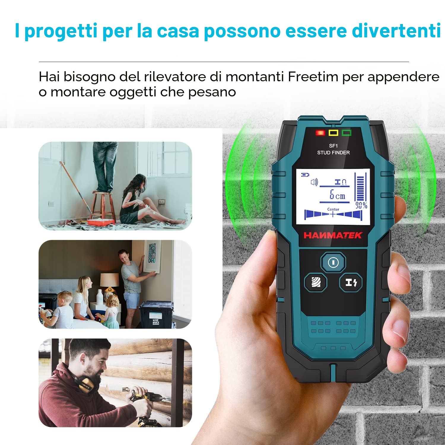 Rilevatore Elettronico 4 In 1 Scanner da Parete con Display LCD per Rilevare Legno, Metallo e Cavi