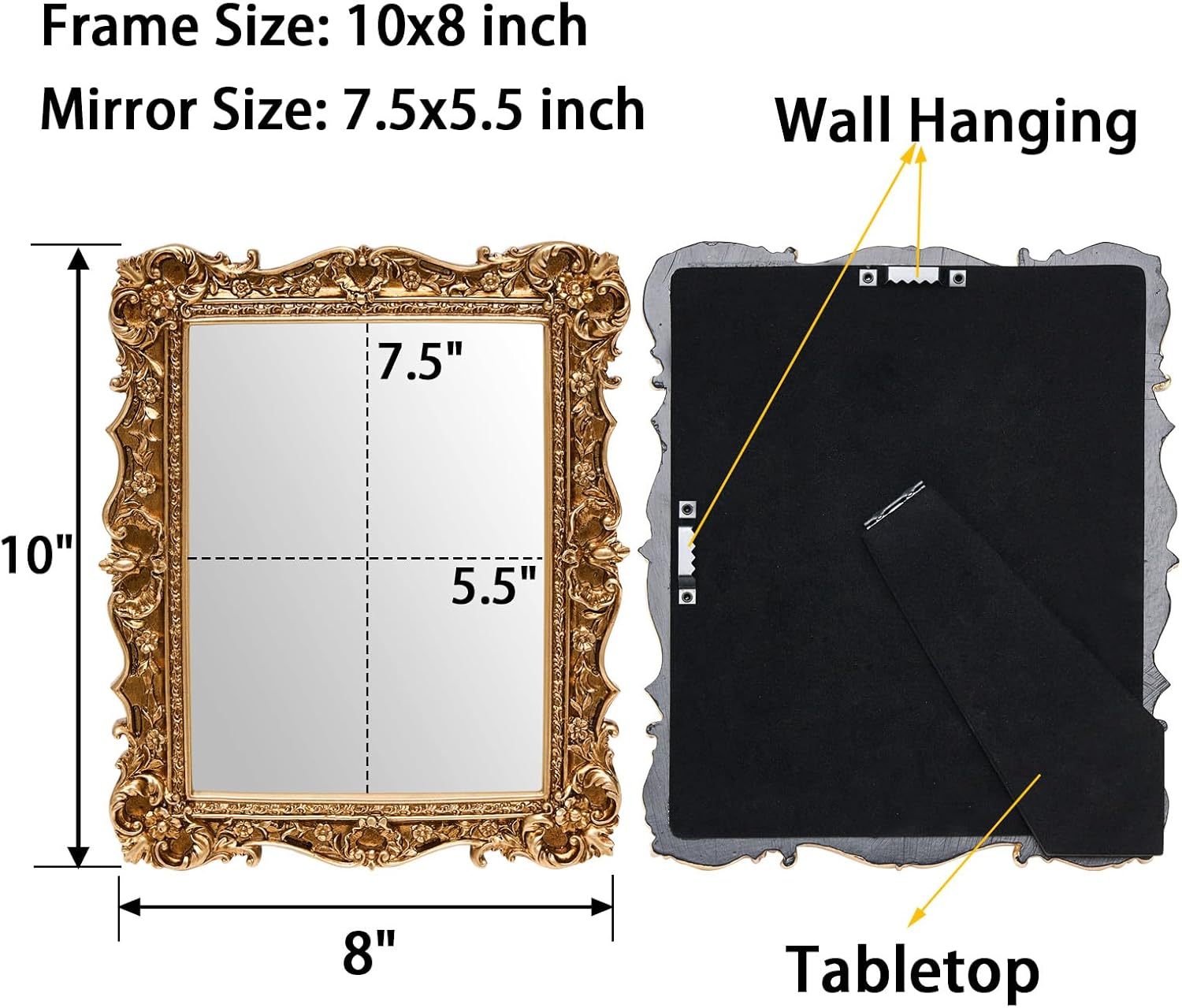 JANDERART Small Vintage Mirror 10x8 Inch, Antique Ornate Decorative Mirror for Desk & Wall, Vanity Mirror for Makeup Wall Decor, Gold