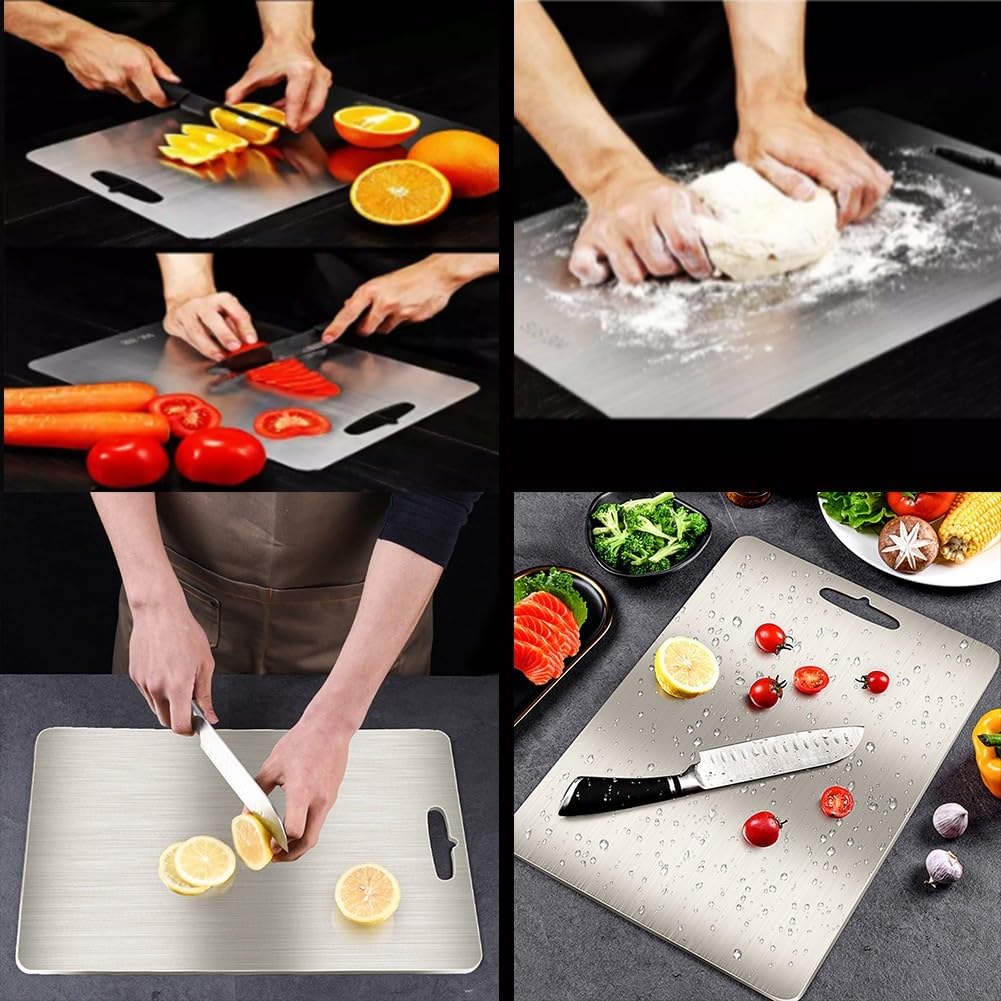 Zoegneer Tagliere in acciaio , tagliere da cucina double-face per tagliare diversi alimenti (60 x 40 cm)