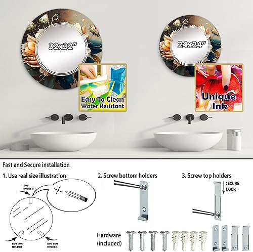 Miniatura 9 de Espejo de pared floral y botánico, espejo tradicional ovalado, espejo de baño redondo naranja, espejo de tocador de girasol, flor de girasol