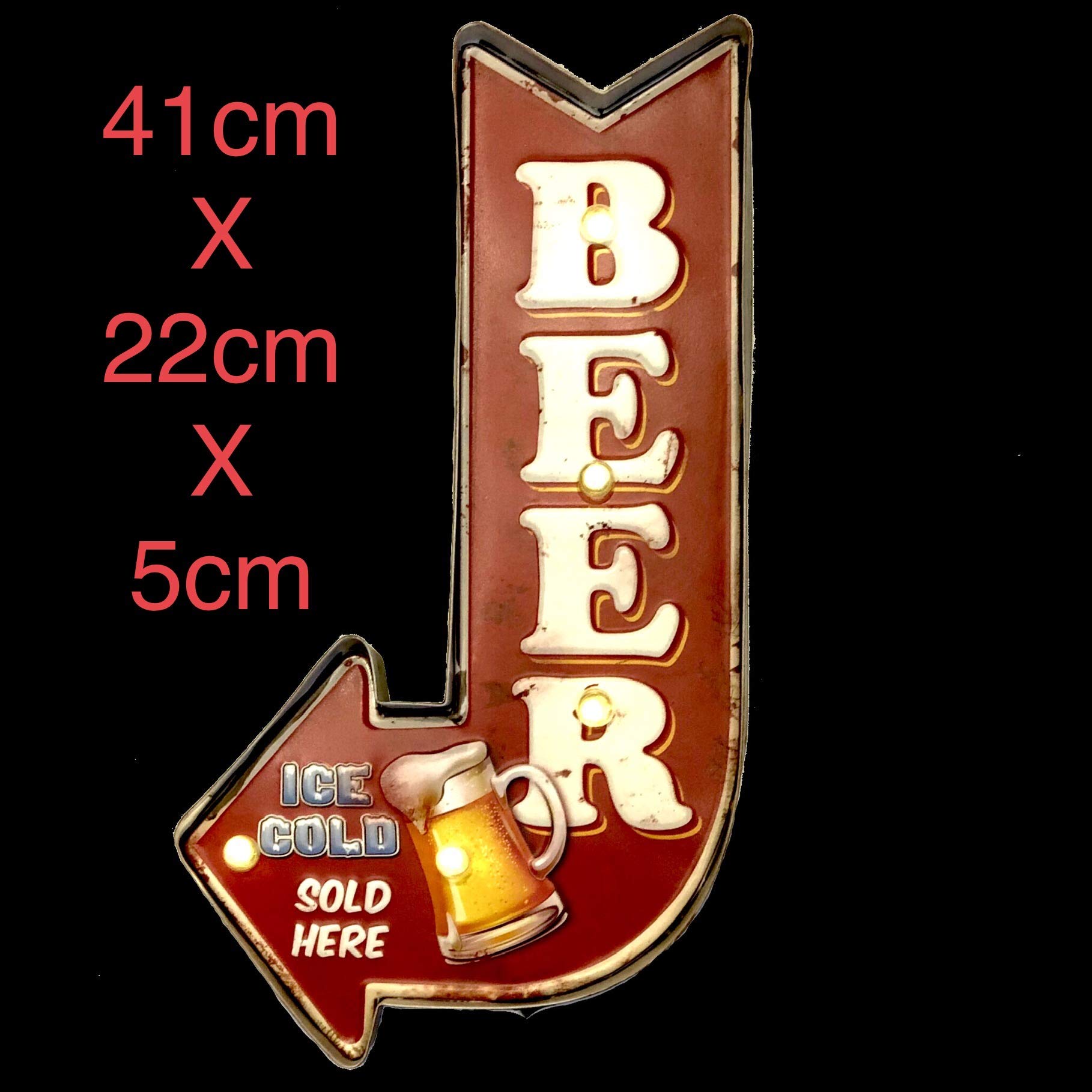 Leuchtschild Vintage Deko Bier — Retro Blechschild mit LED Beleuchtung für Wanddeko, Leuchtreklame für 50er Jahre Haus Dekoration, Retro Leuchtkasten | 41x22x5 cm (Ice Cold Beer)