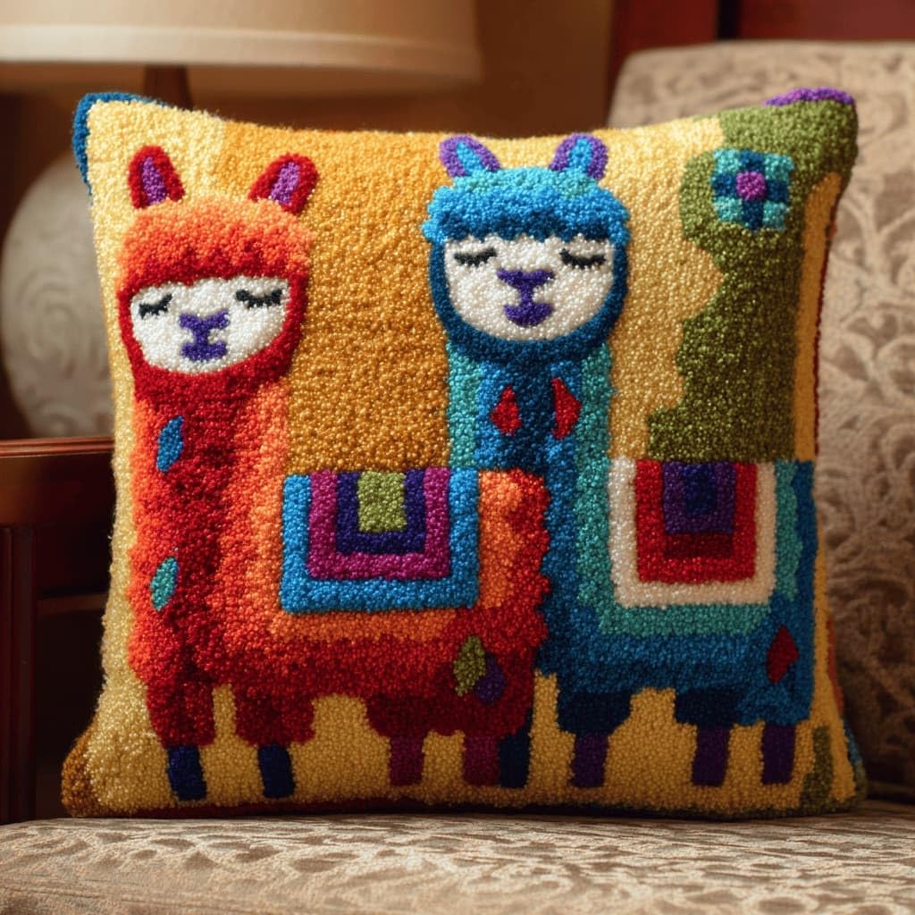 AxiangziK Latch Hook Pillow Kit for Adults,Alpaca 17X17In Latch Hook Kit for Pillow Cover with Instruction for Beginner Cross Stitch Sofa Cushion Cover with Crochet Yarn for Beginners and Home Decor