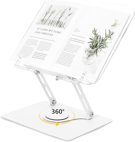Soporte de libro de acrílico para lectura, soporte ajustable para libros con base giratoria de 360, soporte portátil para libros de cocina,