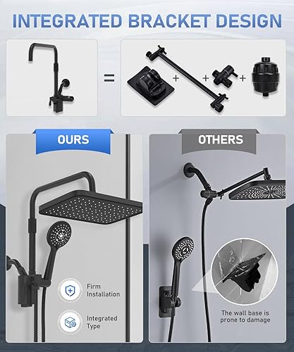 Miniatura 4 de Cabezal de ducha filtrado con combo de rociador de mano, cabezal de ducha de lluvia de alta presión de 12 pulgadas con barra deslizante ajustable,