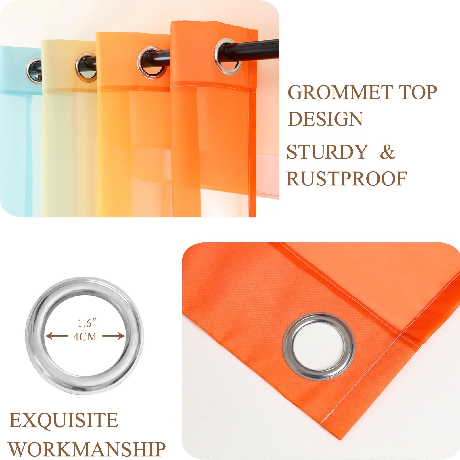L.Z.E Vorhänge Gardine mit Farbverlauf Vorhang Blau Orange für Wohnzimmer Kinder Mädchen Schlafzimmer Fenster Transparent mit Ösen 2er Set Voile Gardinen Schal 140 x 245 cm Lang (LZE2220E-BO245)