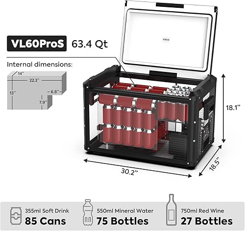 Miniatura 3 de ICECO Actualización Refrigerador portátil VL 60 PRO, tapa multidireccional, 1224 V, CA 110-240 V, refrigerador de automóvil alimentado por compresor