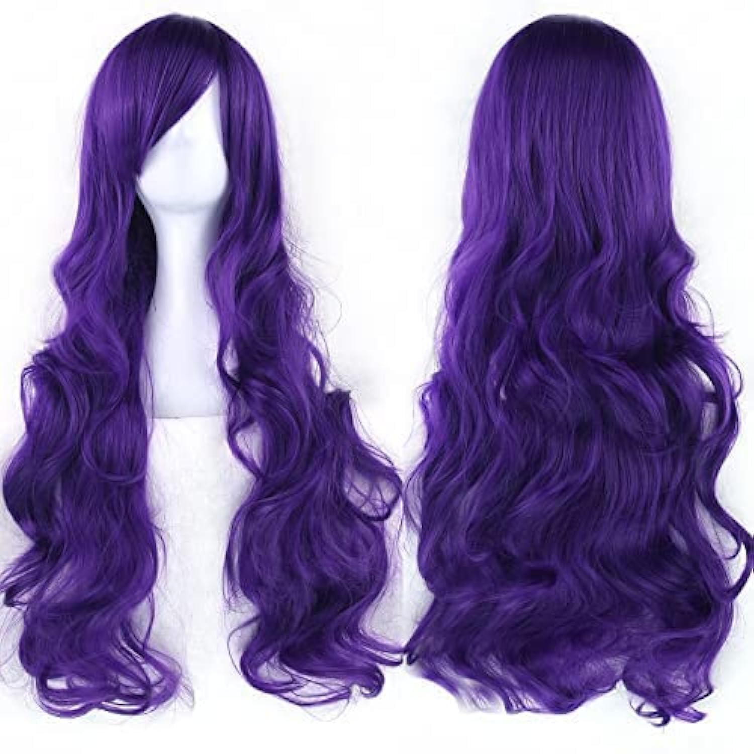 IMISSU 80cm Long Curly Natural Hair Cosplay Wig with Bangs Colorful Halloween Costume Party Wigs for Women (Dark Purple)